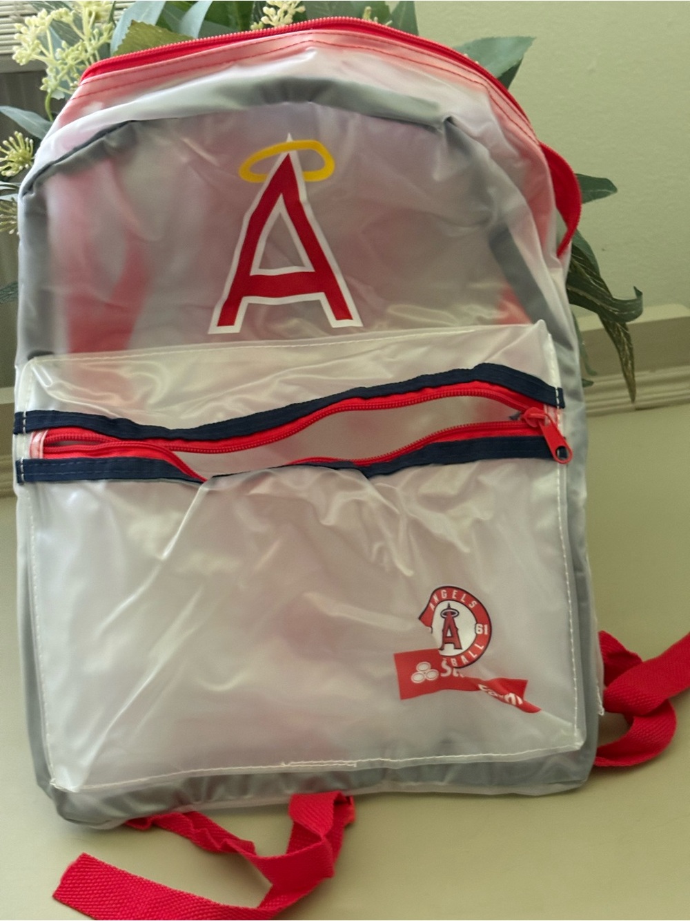 Angels Clear Red Accent Baseball Logo Backpack